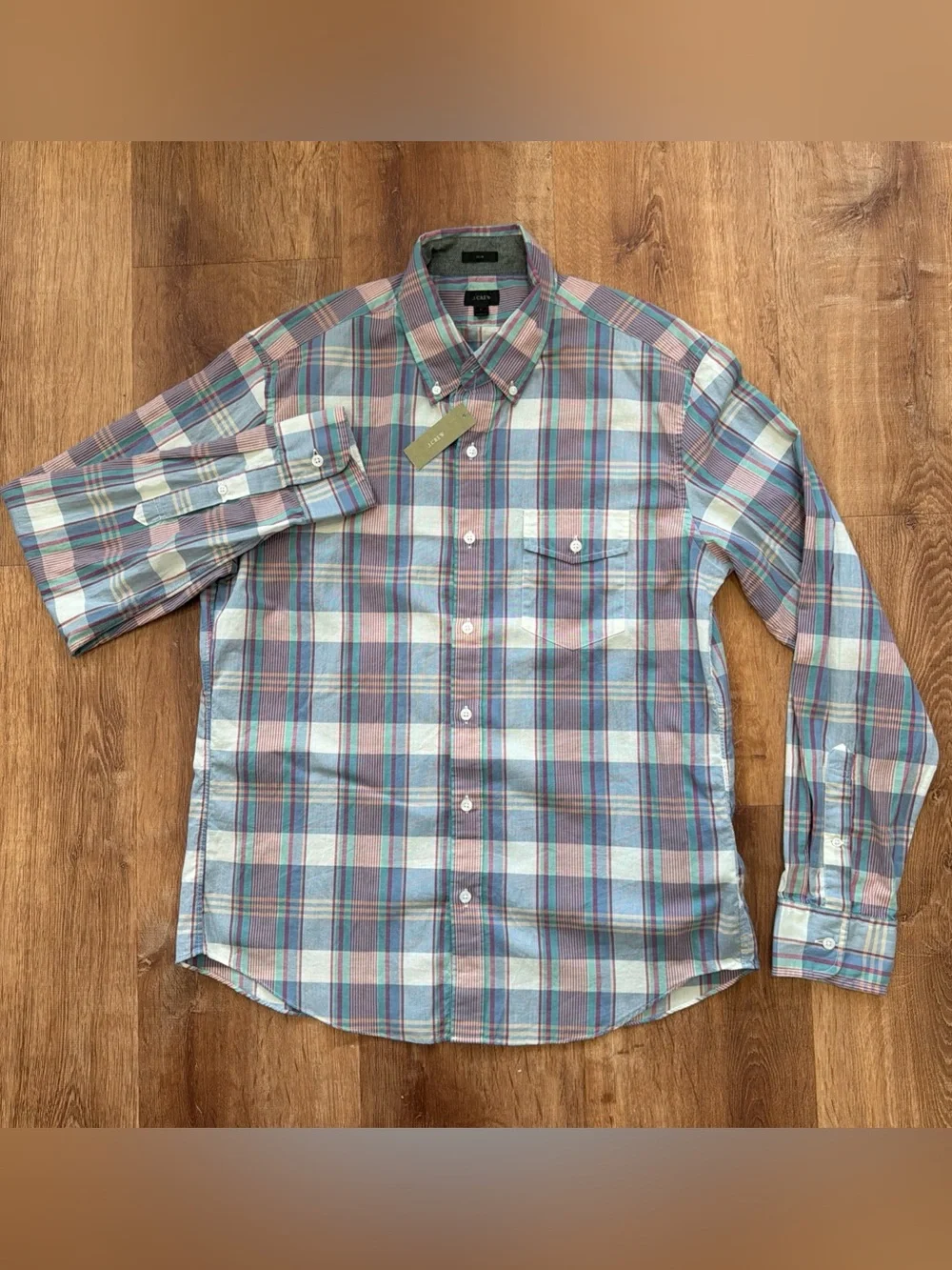 J. Crew Button Down Shirt Mens Large Slim Fit Plaid Long Sleeve Casual Preppy